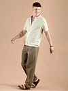 Cream Half-Sleeves Knitted Mens Shirt
